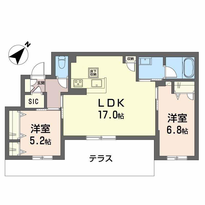 シャーメゾン エクロール 一部みらいエコ(2LDK/1階)の間取り写真