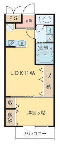 シャトーウイング連坊(1LDK/1階)の間取り写真