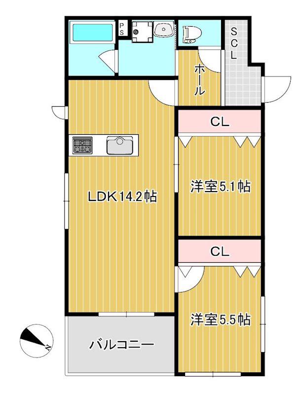 BIGLUCK城南(2LDK/1階)の間取り写真