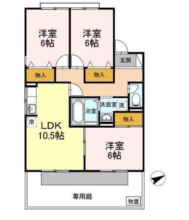 セジュールサバスD棟(3LDK/1階)の間取り写真