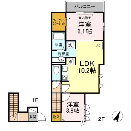 ロジェ代田(2LDK/2階)の間取り写真