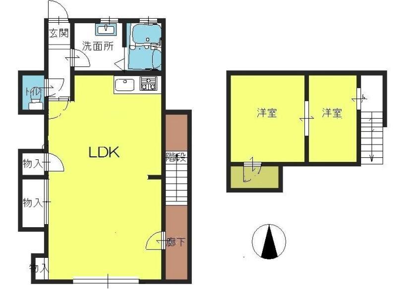 ドミール東芦屋(1LDK/2階)の間取り写真