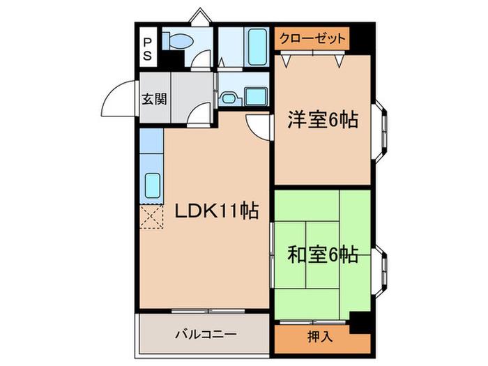 アルバート箕面(2LDK/3階)の間取り写真
