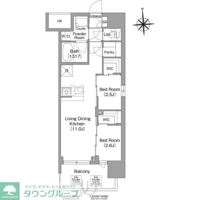 コンフォリア・リヴ淡路町一丁目(2LDK/9階)の間取り写真