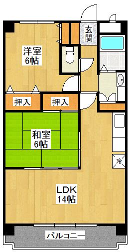 シェリール苦楽園Ⅰ(2LDK/2階)の間取り写真