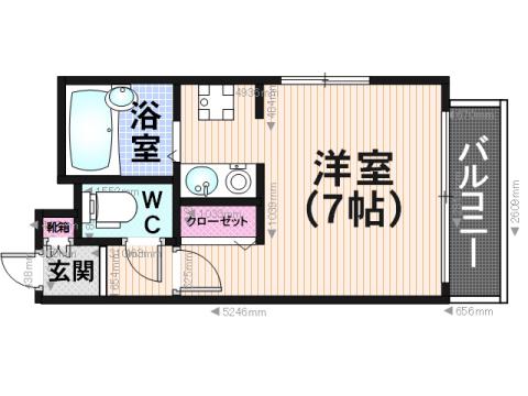 ロイヤルコート大橋II(1K/3階)の間取り写真