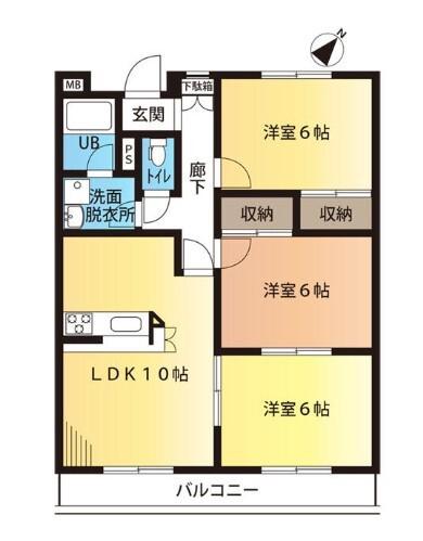 グリーンマンション大谷(3LDK/3階)の間取り写真