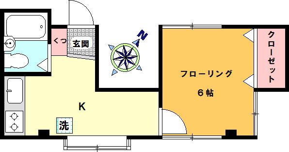 サンハイム亀山(1K/1階)の間取り写真