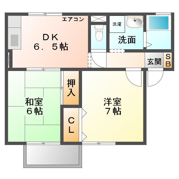 メゾンソフィアB棟(2DK/1階)の間取り写真