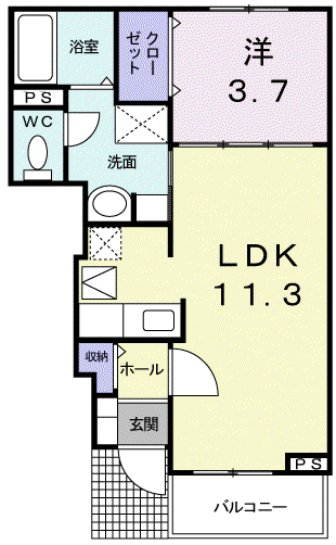 メゾン ジャスティス D棟(1LDK/1階)の間取り写真