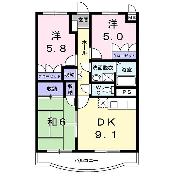 リゼール306 (3DK/3階)の間取り写真