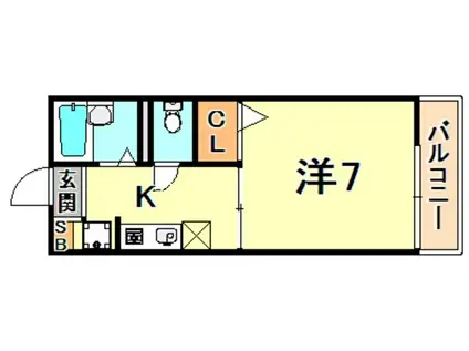 ヘスティア御影D棟(1K/2階)の間取り写真