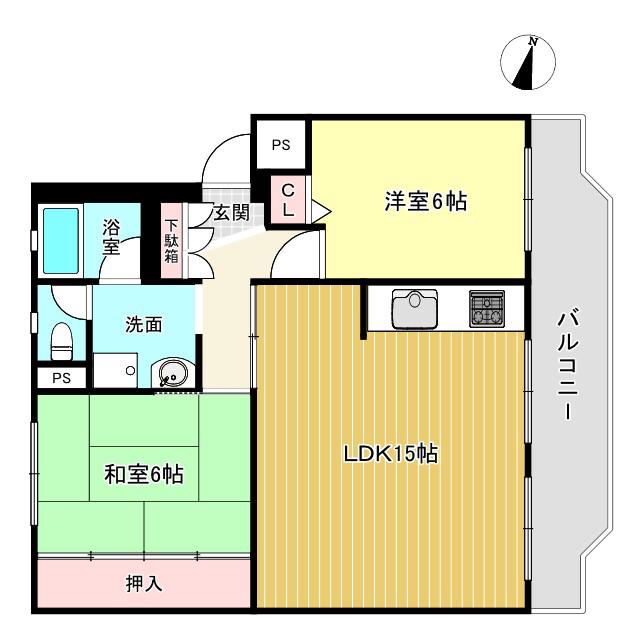 ヴィルドミール富雄(2LDK/1階)の間取り写真