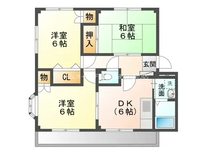 グランデージ薬師A棟(3DK/2階)の間取り写真