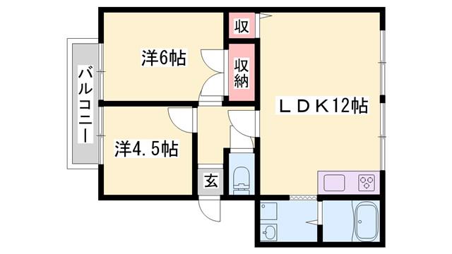 グリーンヒルハイツ C棟(2LDK/1階)の間取り写真