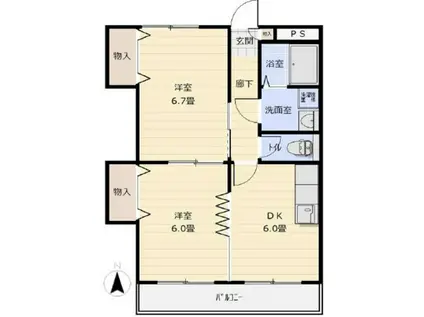 ベルカント辰巳(2DK/3階)の間取り写真