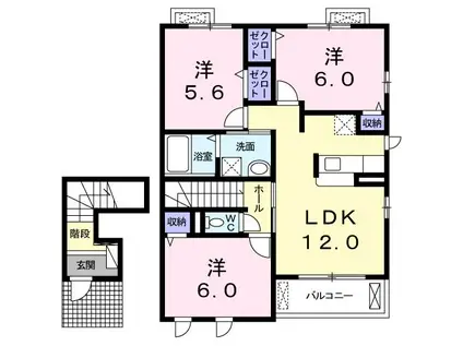アルカンシエルふくじゅそう(3LDK/2階)の間取り写真