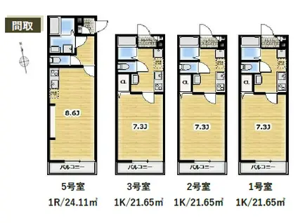 アンビション川越(1K/1階)の間取り写真