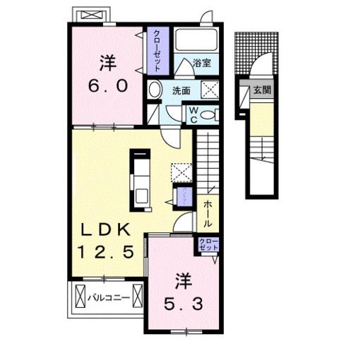 プリムローズ 1(2LDK/2階)の間取り写真
