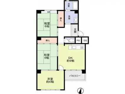 塩屋 6号棟(3DK/4階)の間取り写真