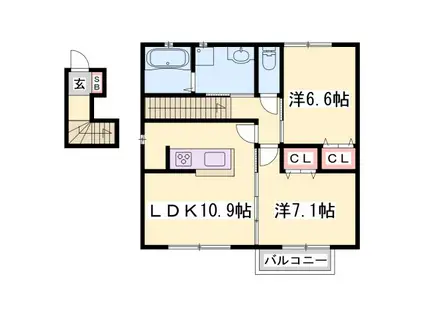 カーサ・デルソーレKHK(2LDK/2階)の間取り写真