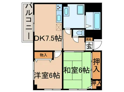 オクトー夙川(2DK/1階)の間取り写真