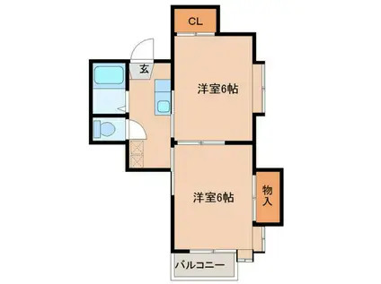 ブルーパレスト鶴ケ谷(2K/1階)の間取り写真