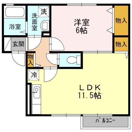 レインボー清水B棟(1LDK/1階)の間取り写真