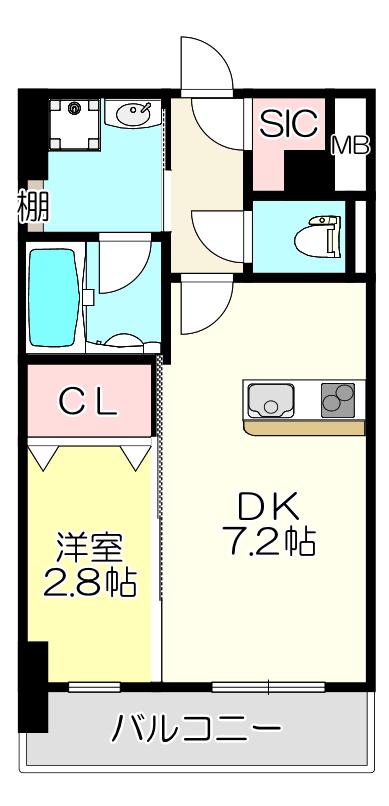 リアライズ小路(1DK/8階)の間取り写真
