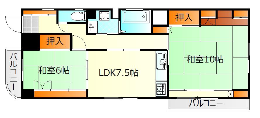 堀ビル(2LDK/2階)の間取り写真