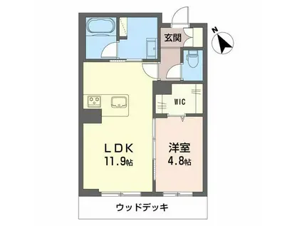 ツヴェルフII(1LDK/1階)の間取り写真