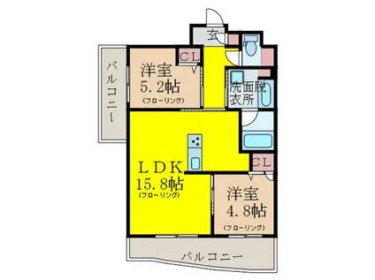 PALAIS FELICIA(2LDK/2階)の間取り写真