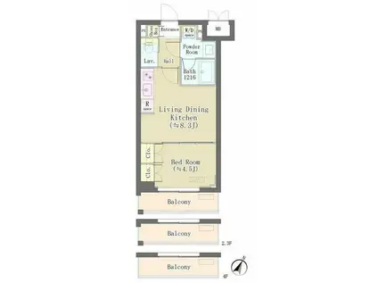 バルム下馬(1LDK/1階)の間取り写真