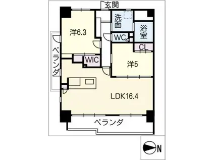 ラクラーレ大曽根(2LDK/9階)の間取り写真