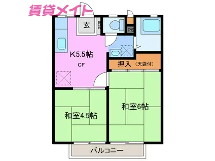 リバーハイツA(2K/1階)の間取り写真