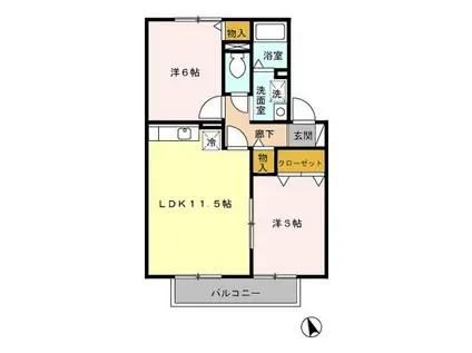 グリーンルーチェ(2LDK/2階)の間取り写真