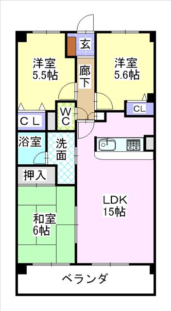 エアーシャトー六田(3LDK/2階)の間取り写真
