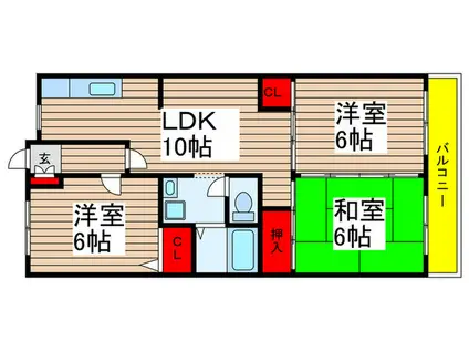 ミキハイム下貝塚A棟(3LDK/2階)の間取り写真
