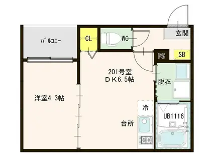 MODERN CHARME SOLAR(1DK/2階)の間取り写真