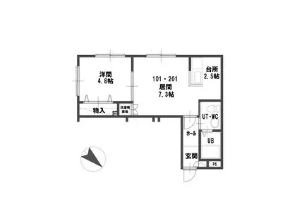 ルミエール美園A(1LDK/1階)の間取り写真