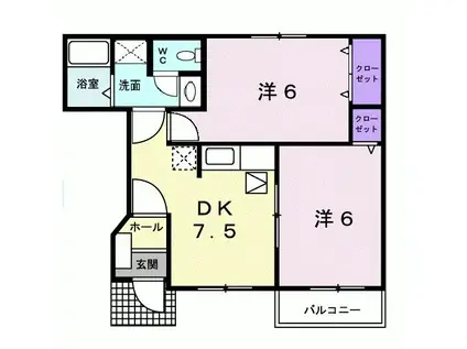 シャンドフルール(2DK/1階)の間取り写真