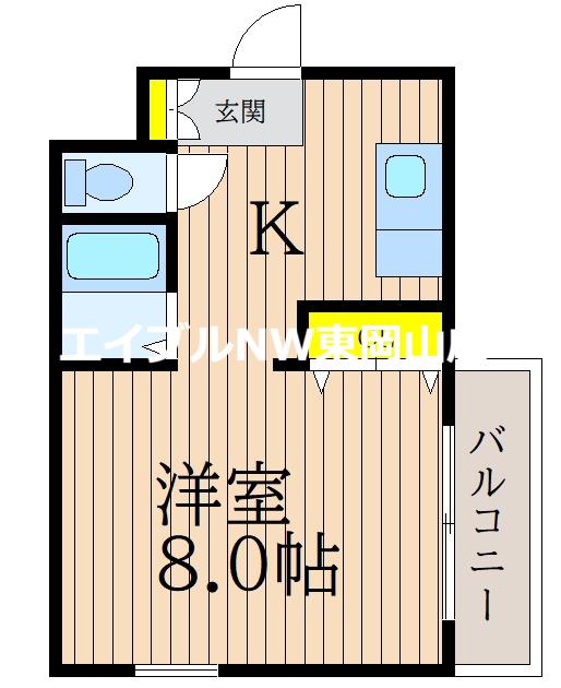 カーサ岡町(1K/3階)の間取り写真