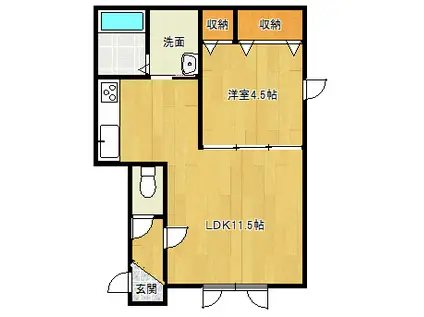 シリウス(1LDK/1階)の間取り写真