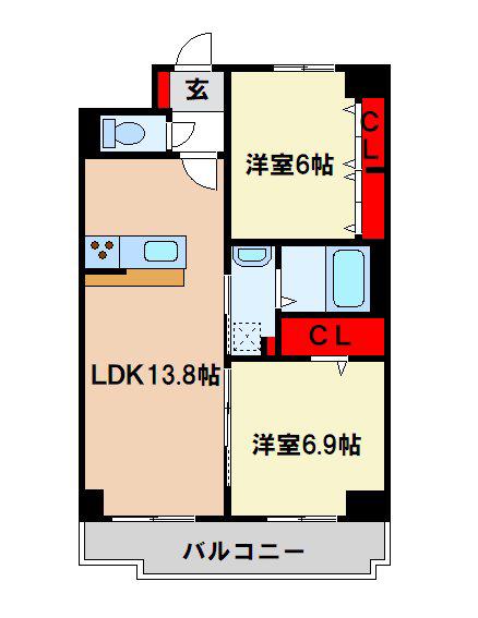 エルグランド二日市(2LDK/6階)の間取り写真