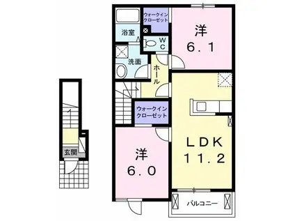 カーサプラシード C(2LDK/2階)の間取り写真