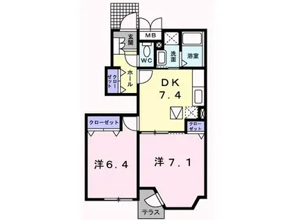 メゾンドカルムD(2DK/1階)の間取り写真