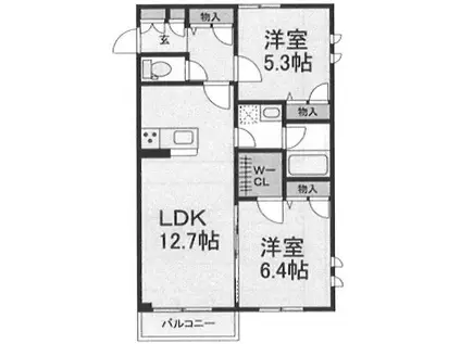 ルボルトボヌール(2LDK/2階)の間取り写真
