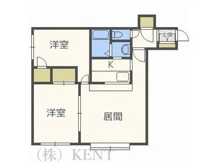 トップヒル山の手(2LDK/2階)の間取り写真