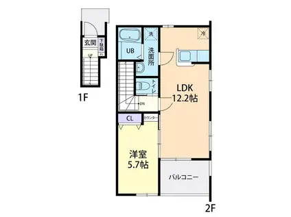 FAMILLEIV B(1LDK/2階)の間取り写真