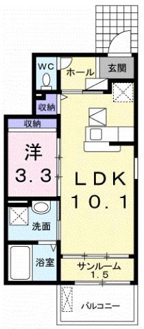 ボヌールA(1LDK/1階)の間取り写真